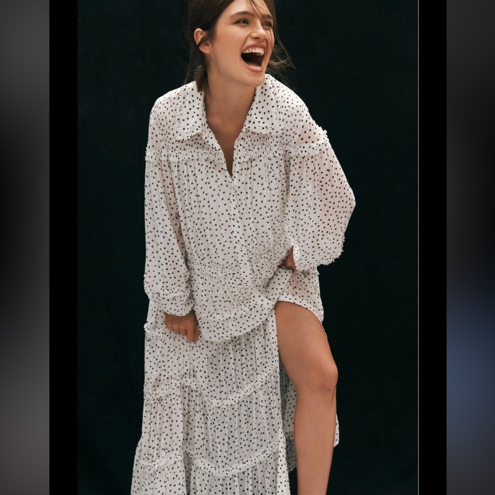 Anthropologie Cream Dress with Black Polka Dots